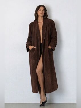 Vintage Maxima Neiman Marcus Brown Suede Leather Oversized Coat M Made in USA